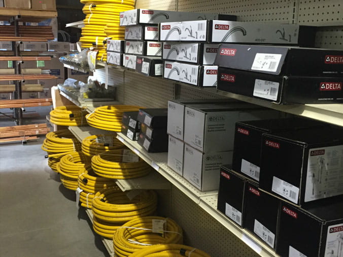 Delta faucets and flexible tubing available at the Dahl Greeley plumbing supply warehouse